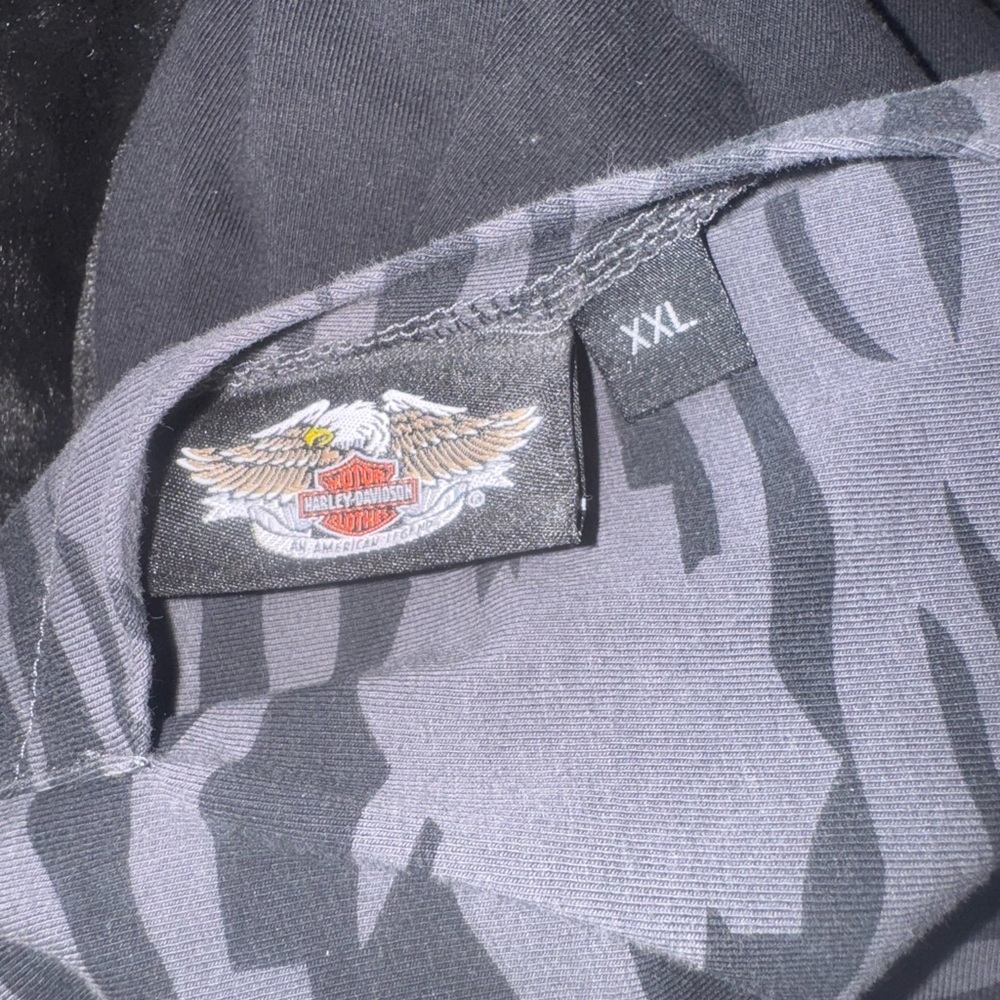 Harley-Davidson Reversible Black & Gray Zebra-Stripe Zip Hoodie with Orange Logo - Picture 7 of 8